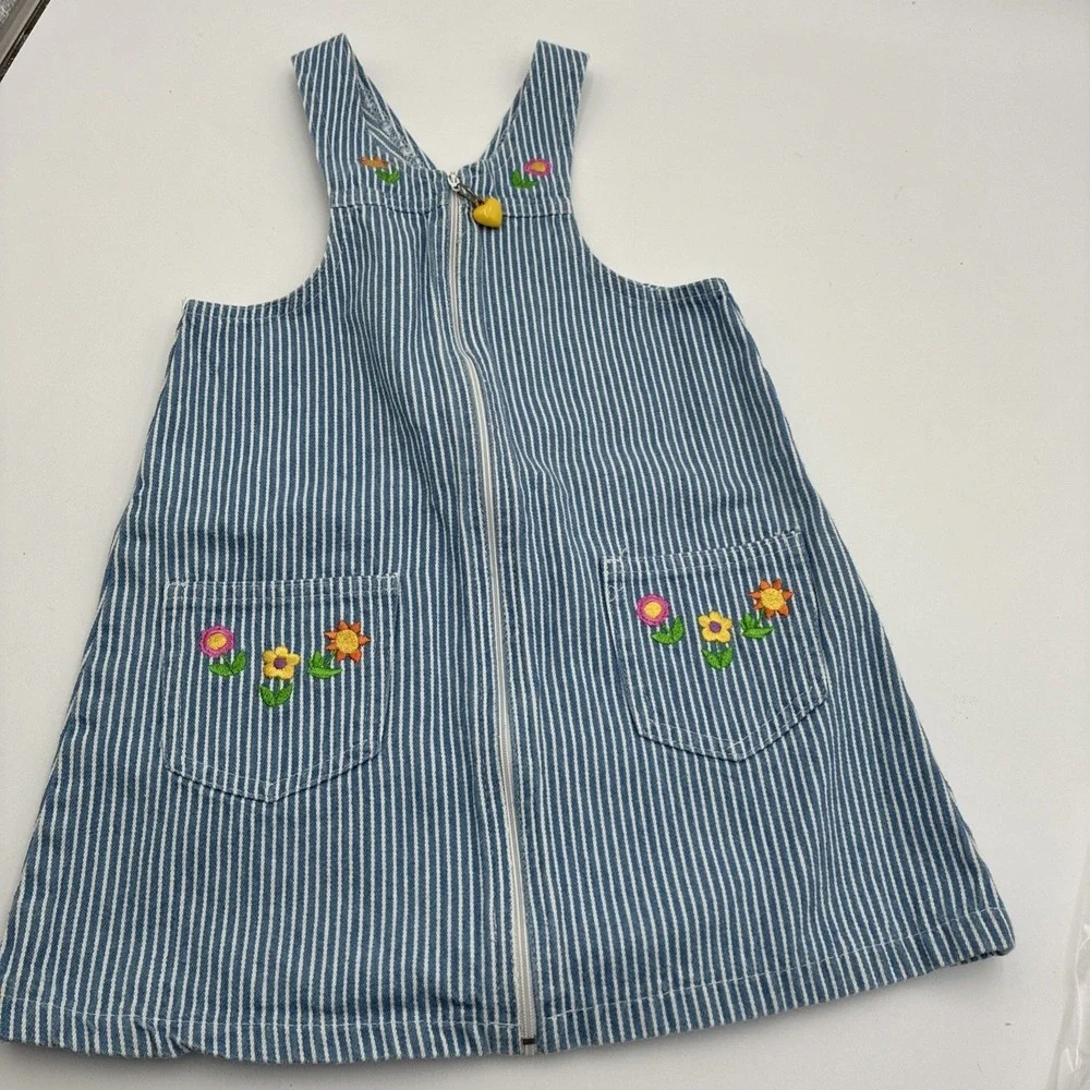 Sonoma Jean Company Girls 4T Stripe Floral Embroidered Zipper Jumper Dress